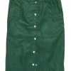 Green polyester-blend snap-front pencil skirt with ribbed waistband