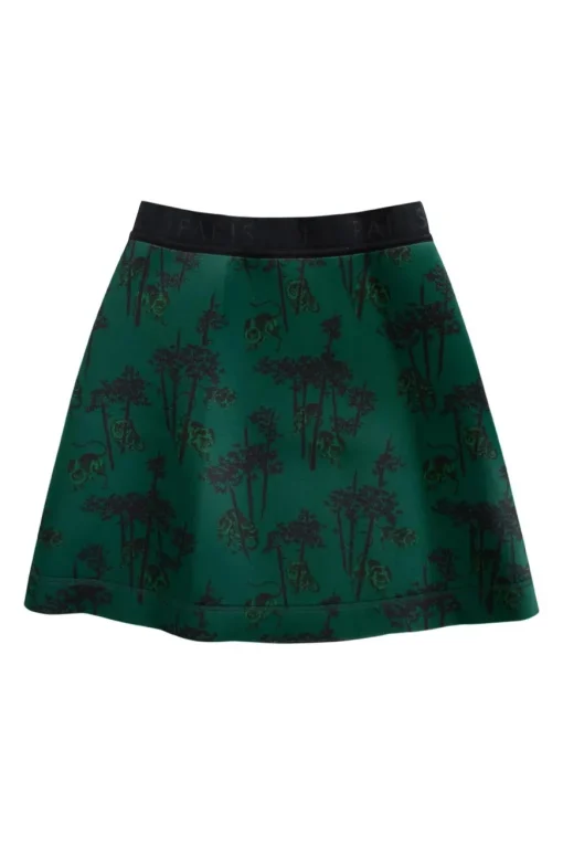 Green printed polyester mini skirt