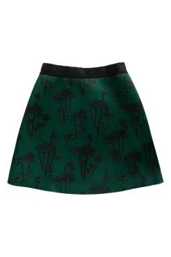 Green printed polyester mini skirt