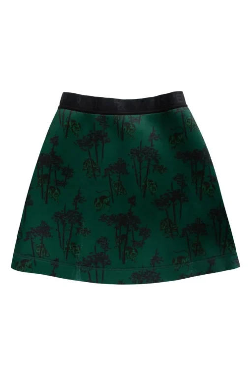 Green printed polyester mini skirt