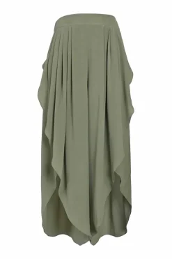 Green pull-on high-rise wide-leg tulip trousers