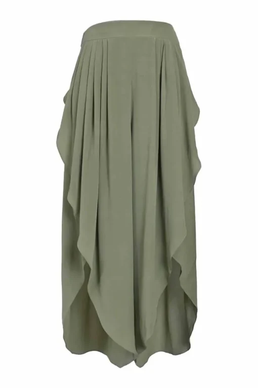 Green pull-on high-rise wide-leg tulip trousers
