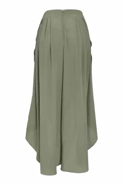 Green pull-on high-rise wide-leg tulip trousers