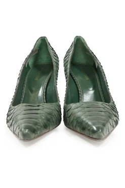 Green python-embossed pointed toe pumps with stiletto heel