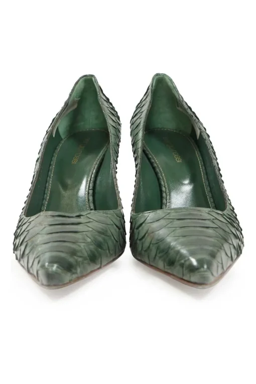 Green python-embossed pointed toe pumps with stiletto heel