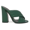 Green quilted leather round-toe Webby criss-cross strap block heel mules