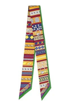 Green silk 'Colliers De Chiens' Twilly scarf featuring original artwork by Virginie Jamin