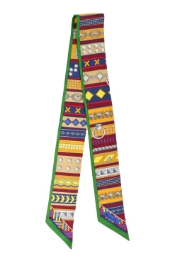 Green silk 'Colliers De Chiens' Twilly scarf featuring original artwork by Virginie Jamin