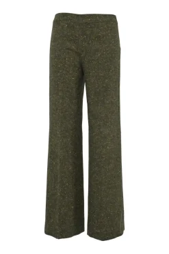 Green speckled tweed pull-on low-rise wide-leg tailored trousers