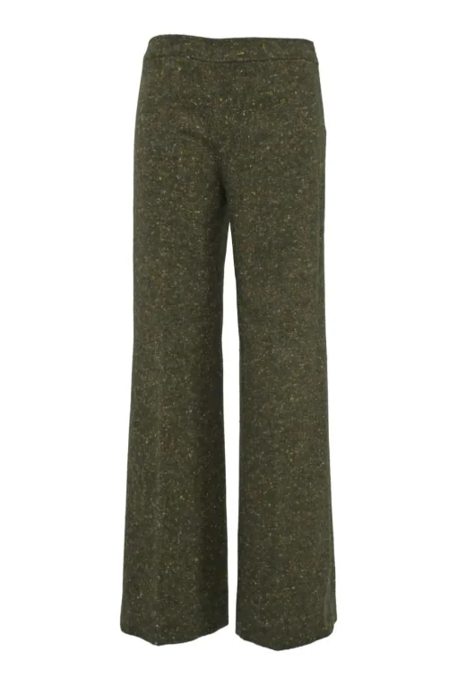 Green speckled tweed pull-on low-rise wide-leg tailored trousers