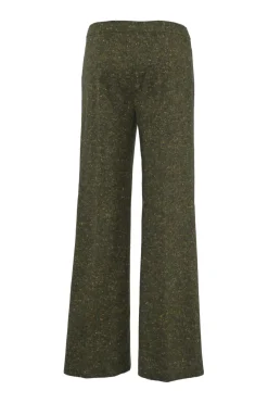 Green speckled tweed pull-on low-rise wide-leg tailored trousers