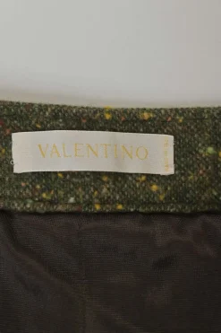 Green speckled tweed pull-on low-rise wide-leg tailored trousers