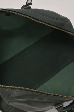 Green Taiga leather Kendall convertible weekender bag with detachable shoulder strap