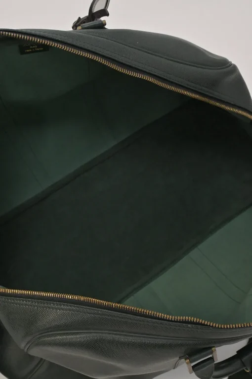 Green Taiga leather Kendall convertible weekender bag with detachable shoulder strap