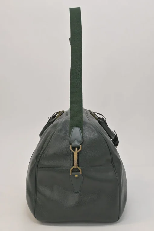 Green Taiga leather Kendall convertible weekender bag with detachable shoulder strap