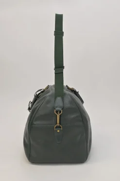 Green Taiga leather Kendall convertible weekender bag with detachable shoulder strap