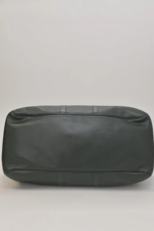 Green Taiga leather Kendall convertible weekender bag with detachable shoulder strap