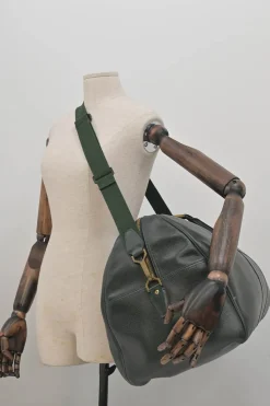 Green Taiga leather Kendall convertible weekender bag with detachable shoulder strap