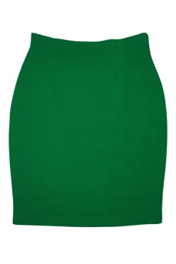 Green textured high-waist pencil skirt, side zipped