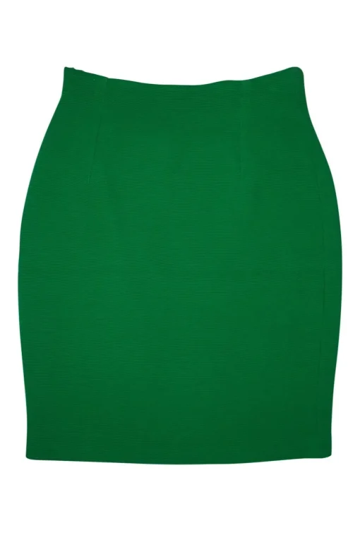 Green textured high-waist pencil skirt, side zipped