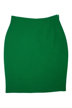Green textured high-waist pencil skirt, side zipped
