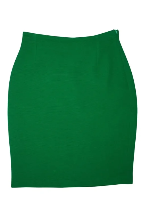 Green textured high-waist pencil skirt, side zipped