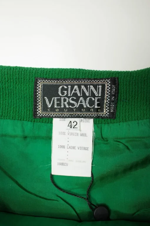 Green textured high-waist pencil skirt, side zipped