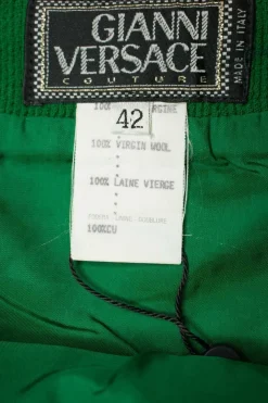 Green textured high-waist pencil skirt, side zipped