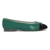 Green velvet and leather round-toe ballerinas featuring contrasting Coco Mark topstitched cap toes