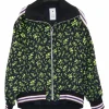 Green viscose-blend technical jersey floral print zip-up jacket and high-rise wide-leg pant tracksuit