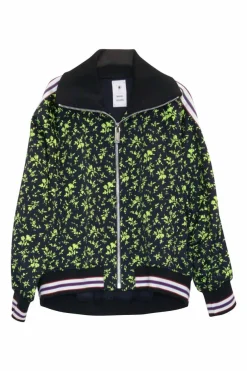 Green viscose-blend technical jersey floral print zip-up jacket and high-rise wide-leg pant tracksuit