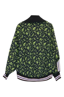 Green viscose-blend technical jersey floral print zip-up jacket and high-rise wide-leg pant tracksuit