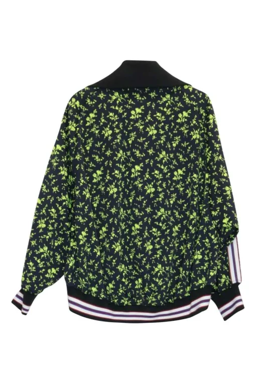 Green viscose-blend technical jersey floral print zip-up jacket and high-rise wide-leg pant tracksuit