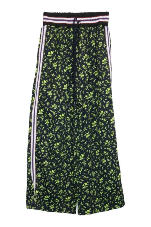 Green viscose-blend technical jersey floral print zip-up jacket and high-rise wide-leg pant tracksuit