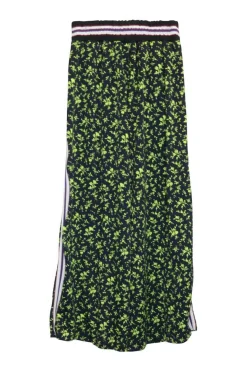 Green viscose-blend technical jersey floral print zip-up jacket and high-rise wide-leg pant tracksuit