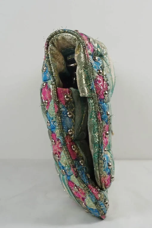 Green with gold lurex 'Crystal Cloqué' handbag with jewellery chain