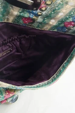 Green with gold lurex 'Crystal Cloqué' handbag with jewellery chain