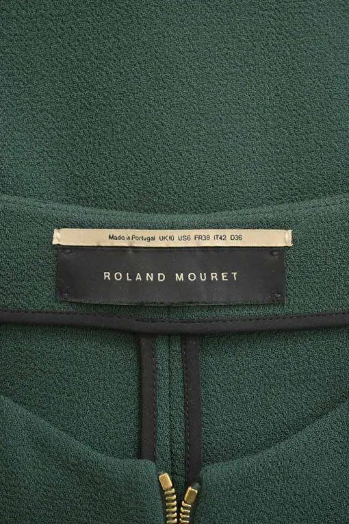Green wool crêpe portrait zip-up peplum jacket and pencil skirt suit set