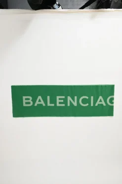Green wool logo jacquard scarf