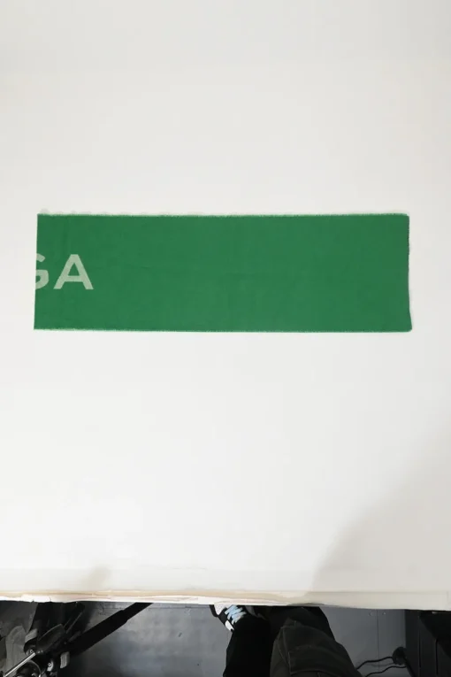 Green wool logo jacquard scarf