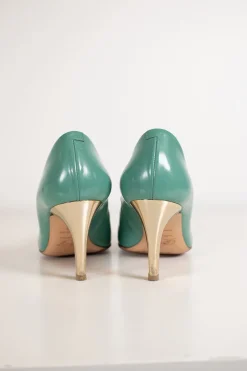 GREEN LEATHER TROMPETTE PUMPS