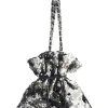 Grey and Black Sequined CC logo with Silver-tone Metal Tote Bag
