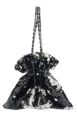 Grey and Black Sequined CC logo with Silver-tone Metal Tote Bag