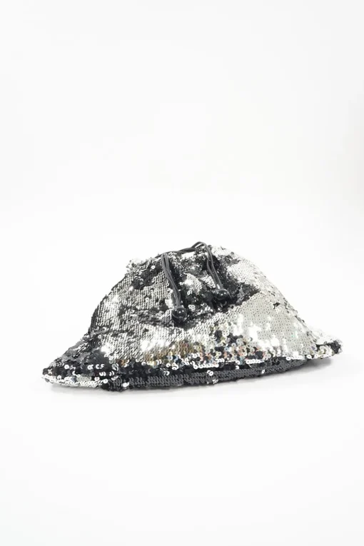 Grey and Black Sequined CC logo with Silver-tone Metal Tote Bag