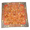Grey and orange silk 'Folklore' 140 scarf featuring original artwork by Henri d'Origny