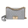 Grey calfskin leather Small Boy Flap Bag with light gold-finish hardware