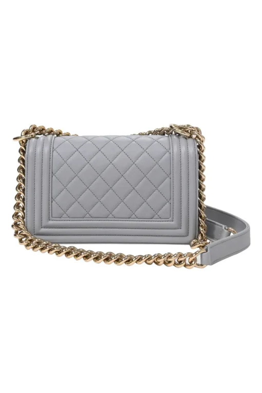 Grey calfskin leather Small Boy Flap Bag with light gold-finish hardware
