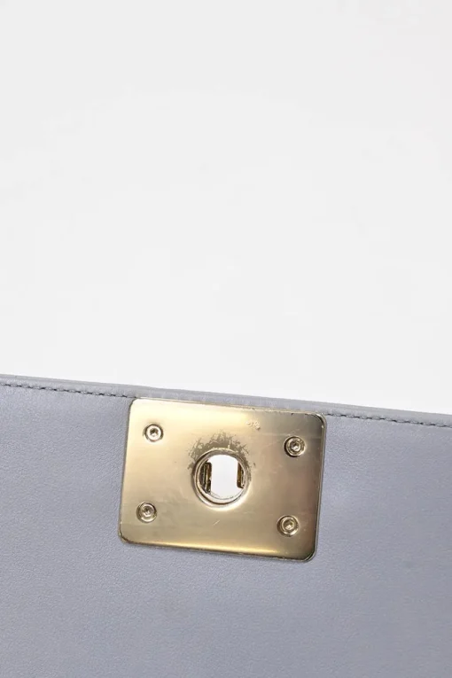 Grey calfskin leather Small Boy Flap Bag with light gold-finish hardware