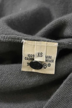 Grey cashmere jersey knit two-piece set with turtleneck vest and crewneck button-front cardigan