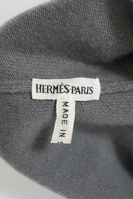 Grey cashmere jersey knit two-piece set with turtleneck vest and crewneck button-front cardigan